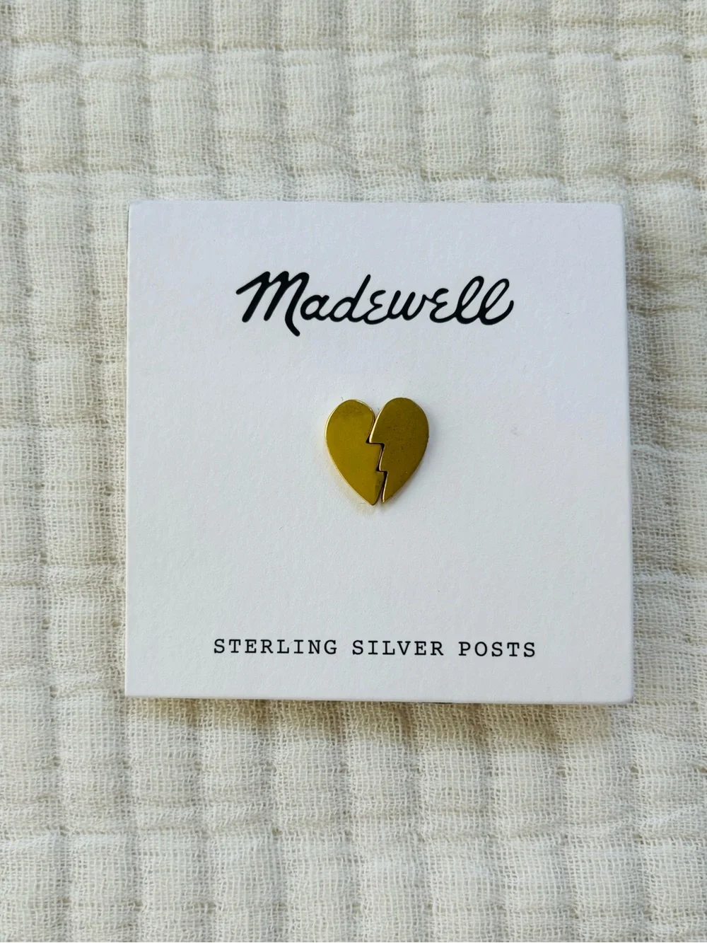 Madewell Heart Breaker Earrings Sterling Silver Posts in Brushed Gold NWT
